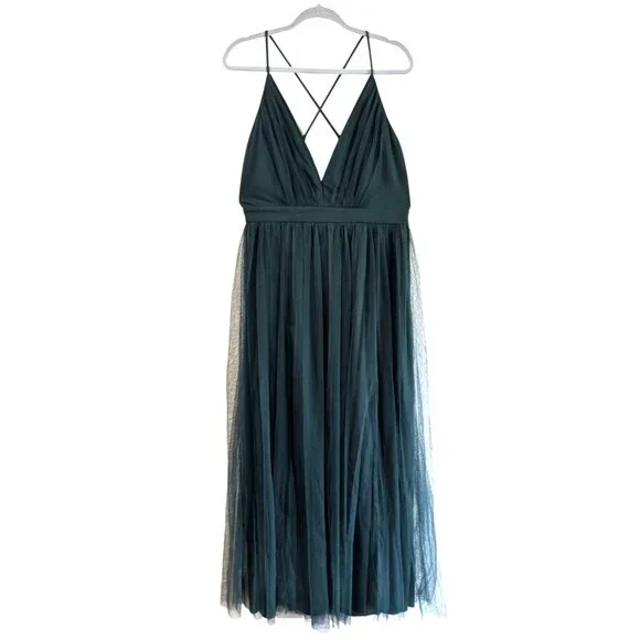 Lulus Rare Beauty Green Tulle Backless Full Length Size Large Adjustable Straps - Picture 7 of 10